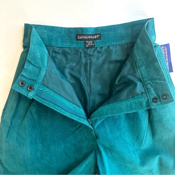 VTG SAVANNAH TURQUOISE TEAL SUEDE LEATHER HIGH WAIST PLEATED BERMUDA SHORTS Sz10 - Picture 4 of 11